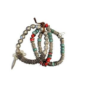 Chico’s silver metal beaded turquoise and freshwater pearl bracelets lot of 2